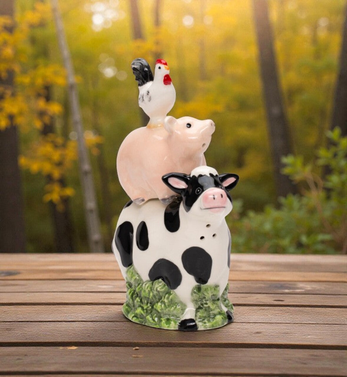 Ceramic Magnetic Stacked Farm Animals Salt and Pepper Shakers, Country Farm House Kitchen Decor, Gift for Her